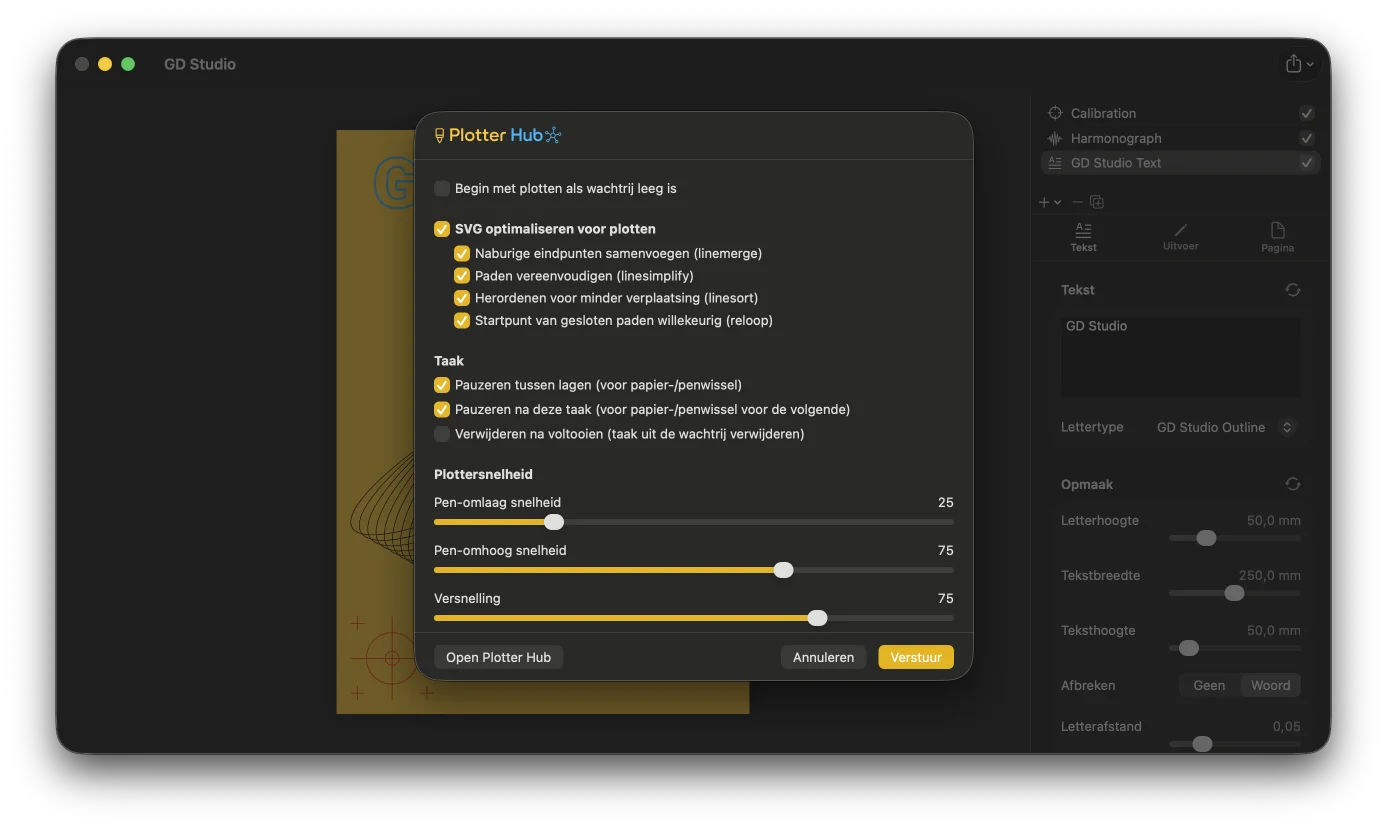 Exporteren vanuit GD Studio en rechtstreeks plotten via Plotter Hub