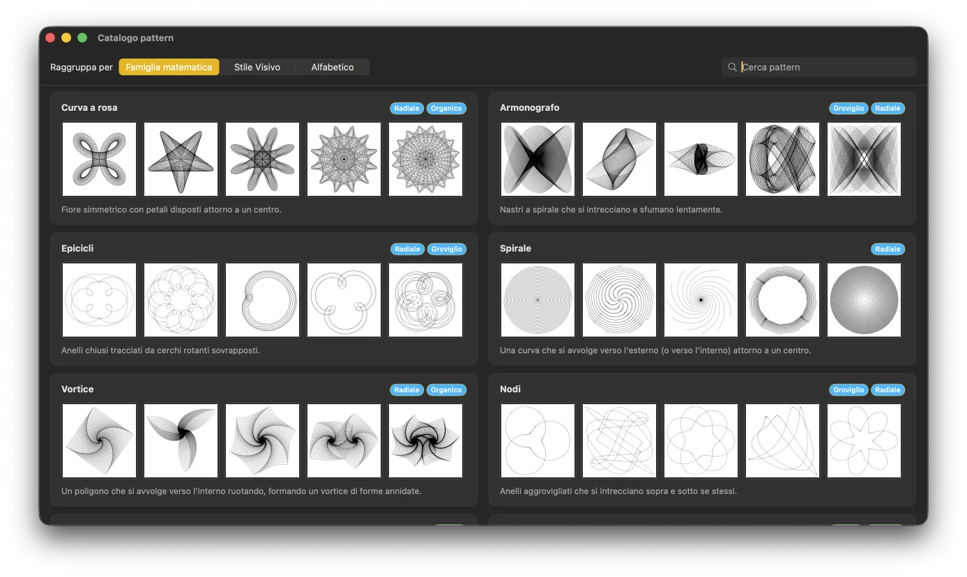 Finestra di benvenuto di GD Studio con il Catalogo pattern