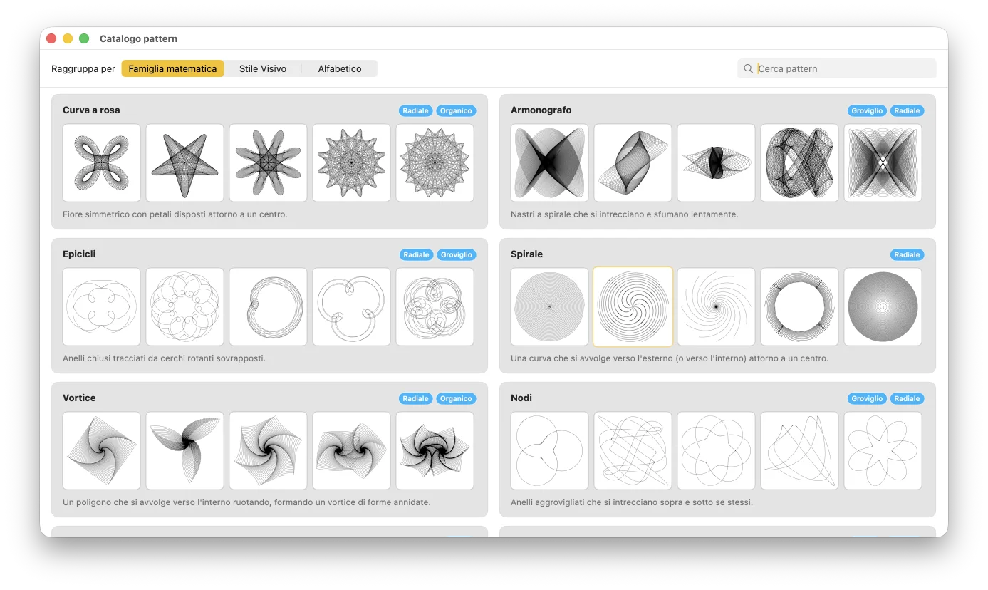 Finestra di benvenuto di GD Studio con il Catalogo pattern