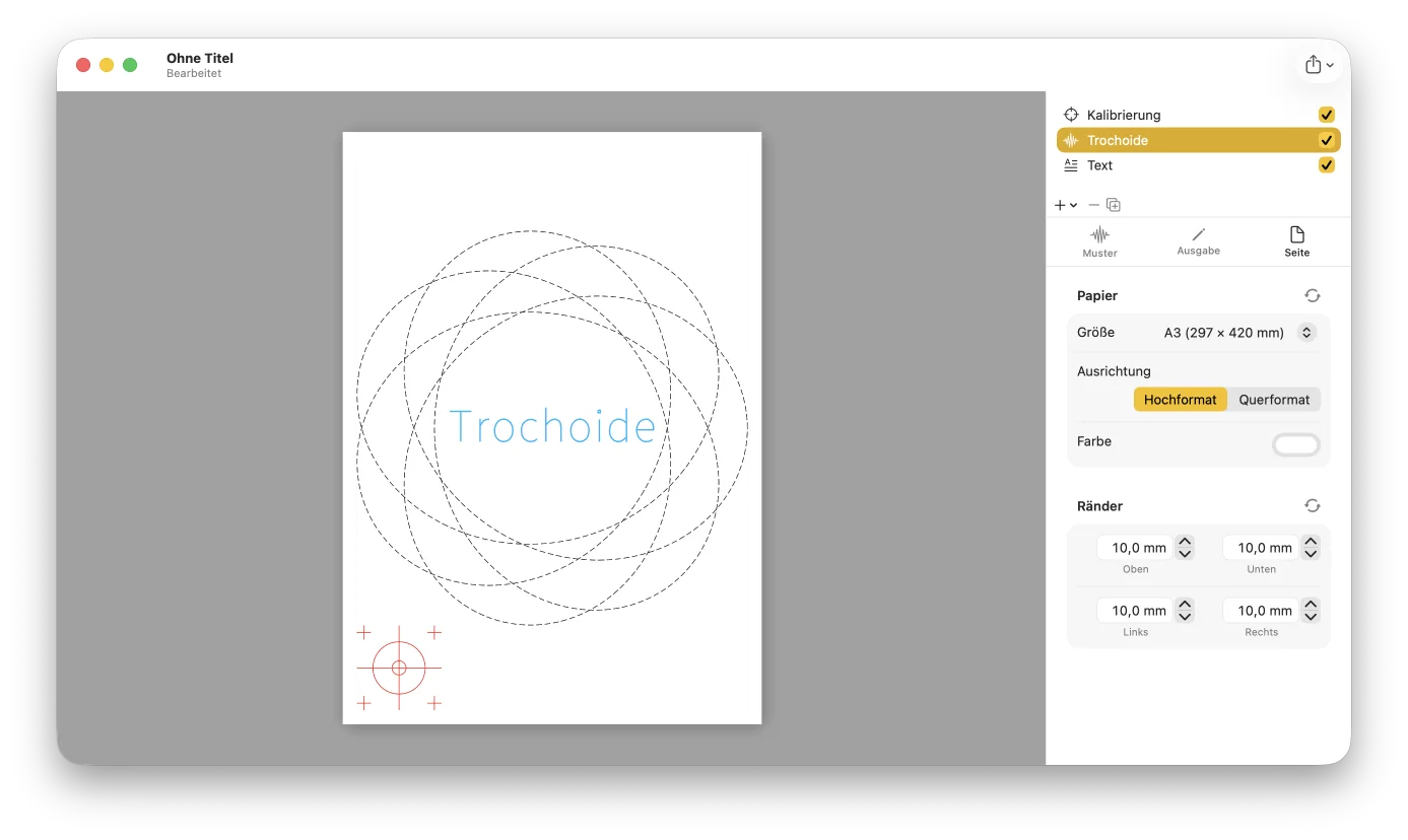GD Studio Inspector Page-Tab mit Papierformat und Rändern