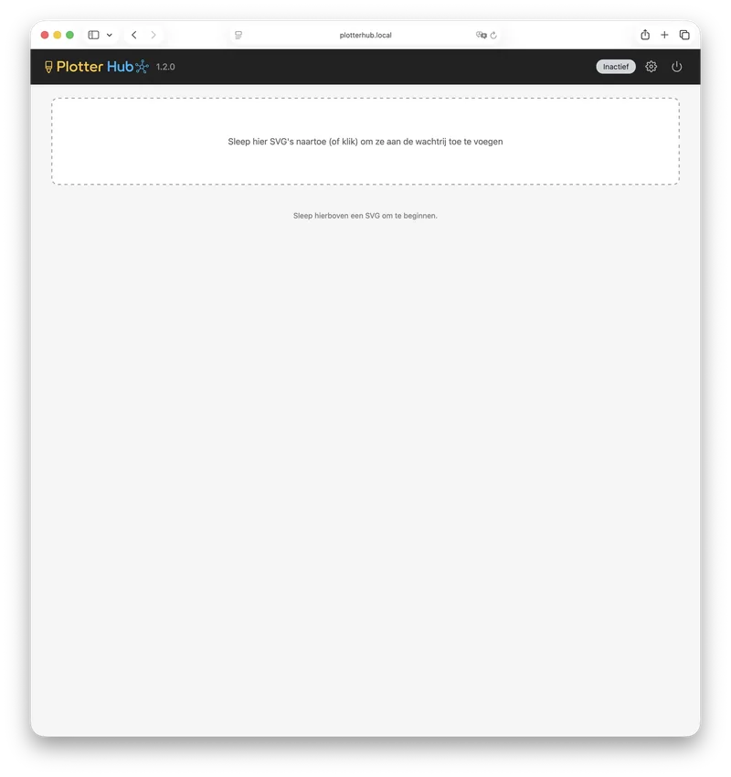 De lege Plotter Hub-webinterface, klaar om een SVG te uploaden