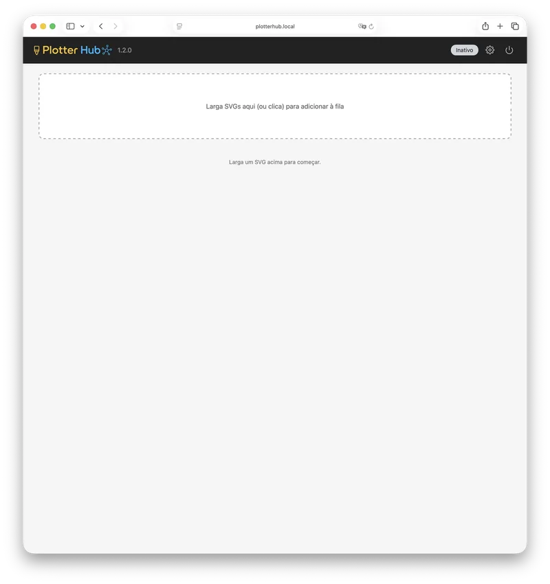 A interface web vazia do Plotter Hub, pronta para o upload de um SVG