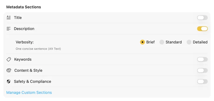 VisionTagger prompt template configuration for consistent alt text output