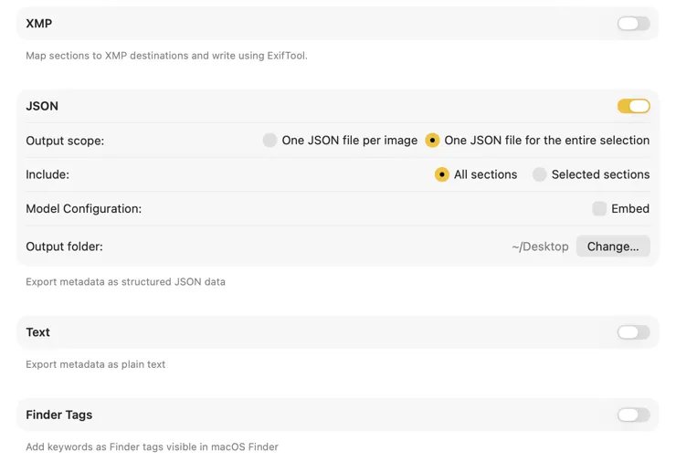 VisionTagger JSON export with alt text mapped to image file paths