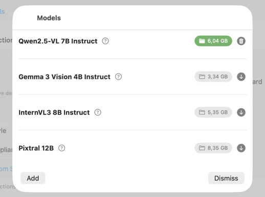 VisionTagger model selection interface