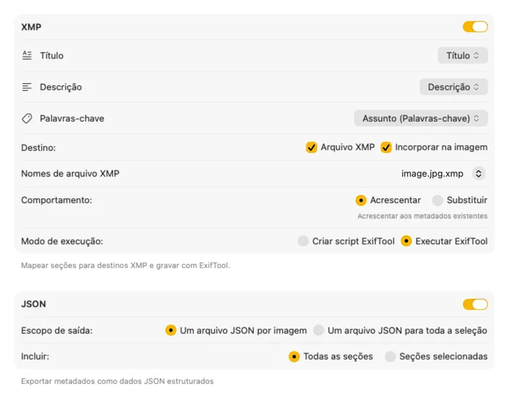Exemplo de configuração de publicação do VisionTagger