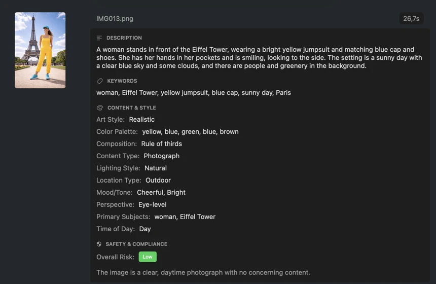 VisionTagger generated metadata for an image using local AI