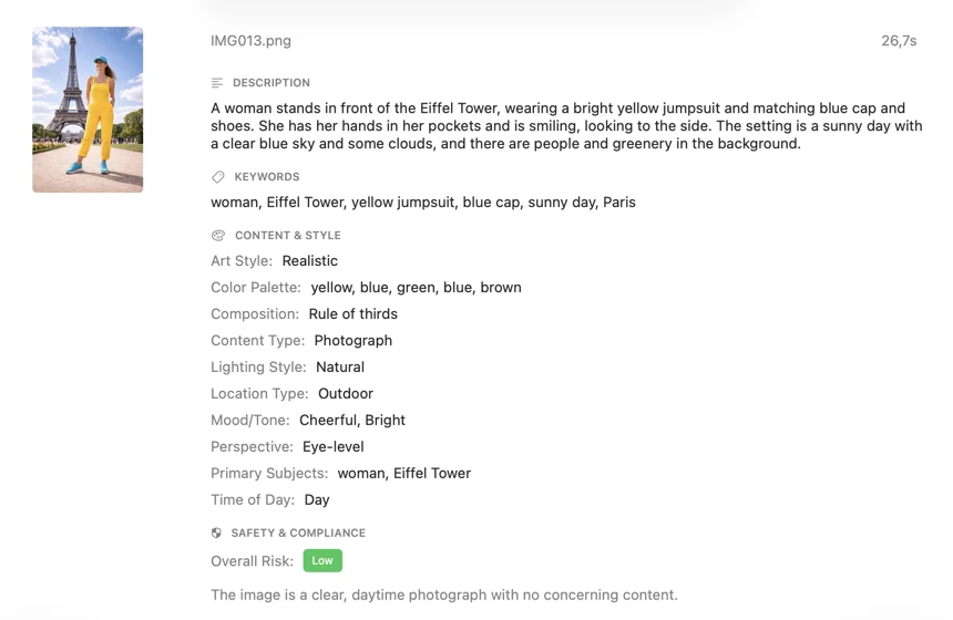VisionTagger generated metadata for an image using local AI