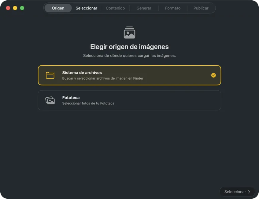 Seleccionar origen de imágenes