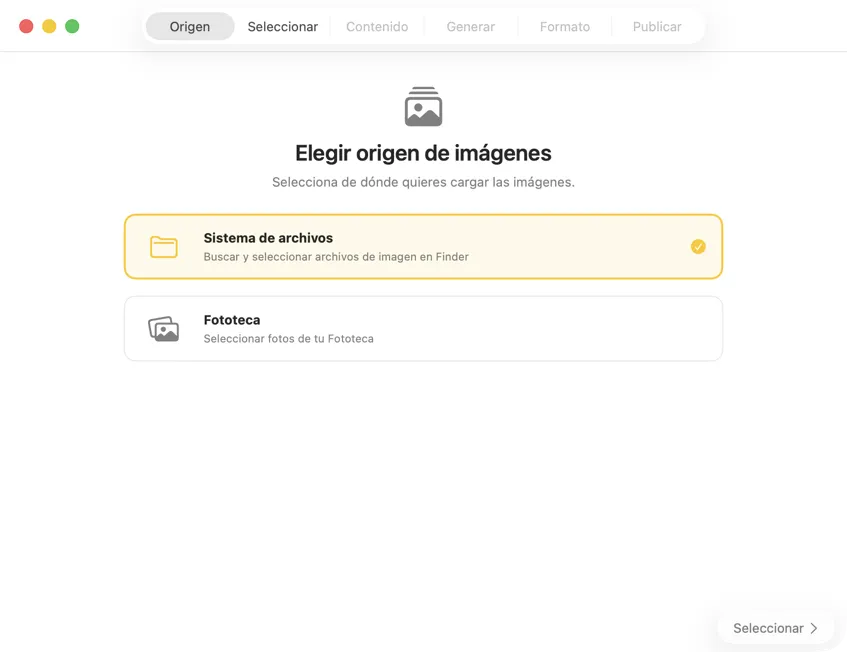 Seleccionar origen de imágenes