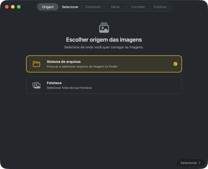 Selecionar origem das imagens