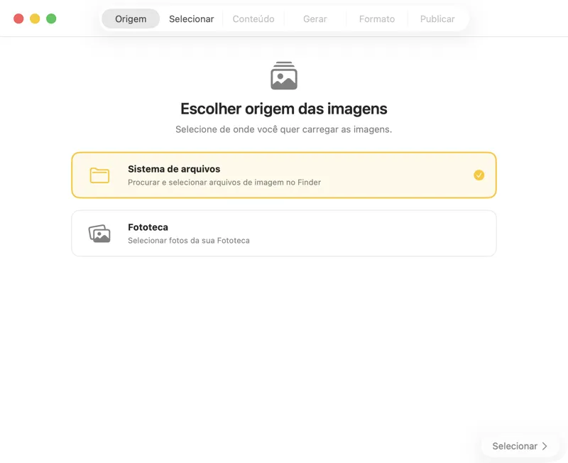 Selecionar origem das imagens