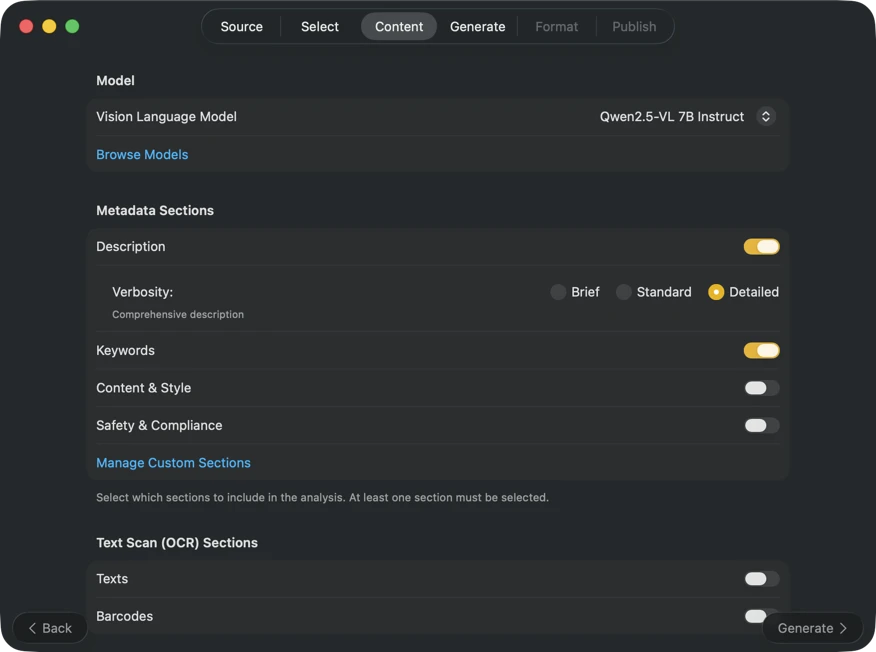 Configure metadata content